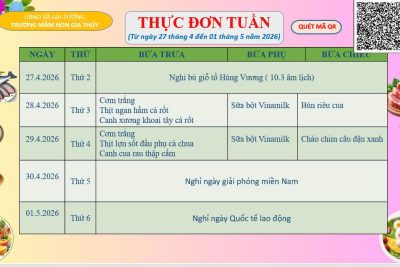 THỰC ĐƠN TUẦN TỪ 28 THÁNG 4 ĐẾN 01 THÁNG 5 NĂM.2026